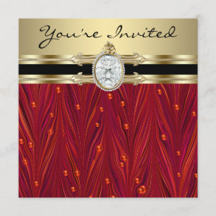 Invitation Red Pearl Black Gold Womans fête d'anniversaire