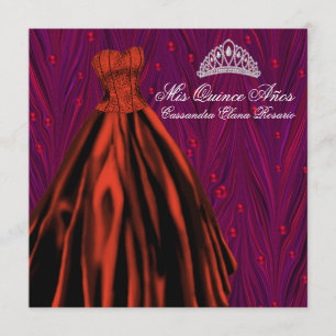 Invitation Red Pearls Red Dress Purple Red Quinceanera