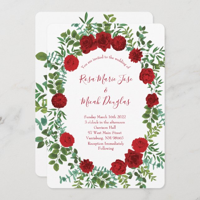 Invitation Red Peony et Rose Floral Mariage (Devant / Derrière)