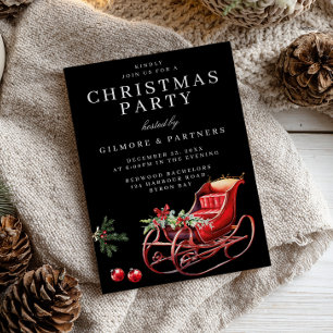 Invitation Red Père Noël Sleigh Office Noël