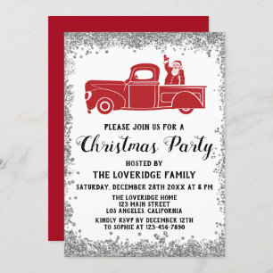 Invitation Red Père Noël Truck Fête de Noël Silver