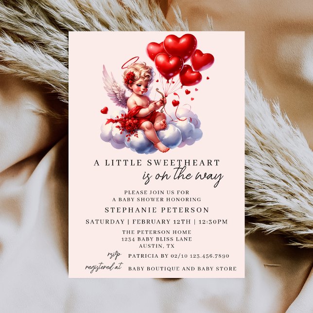 Invitation Red Pink Cherub A Little Sweetheart Baby Shower  (Créateur téléchargé)