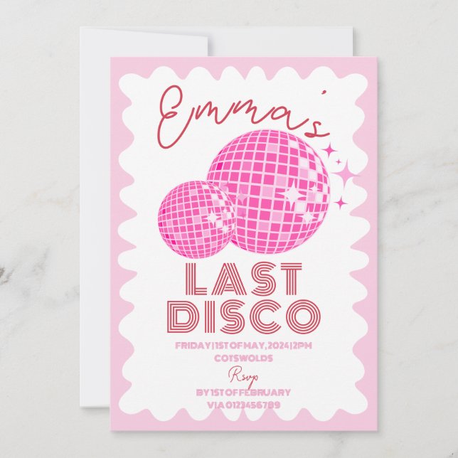 Invitation Red Pink Dernier Disco Hen Party Heekend Itinérair (Devant)