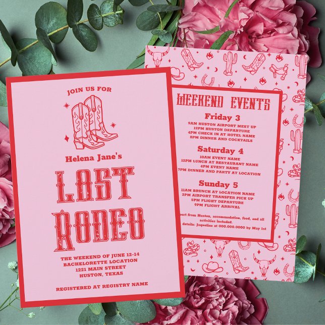 Invitation Red Pink Dernier Rodeo Bachelorette Week-end (Red Pink Last Rodeo Bachelorette Weekend Invitation
)