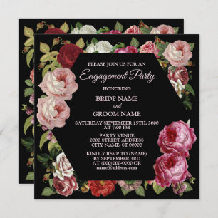 Invitation Red Pink Floral Green Party Black Engagement
