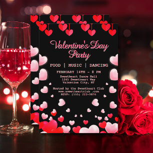 Invitation Red Pink Hearts Saint Valentin's Party Nourriture
