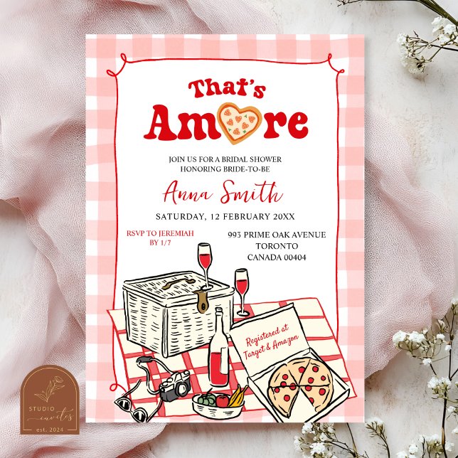 Invitation Red Pink Italian Picnic That's Amore Bridal Shower (Créateur téléchargé)