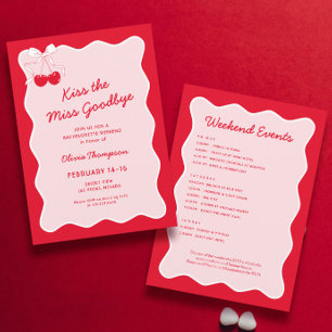 Invitation Red Pink Kiss the Miss Goodbye Bachelorette Party