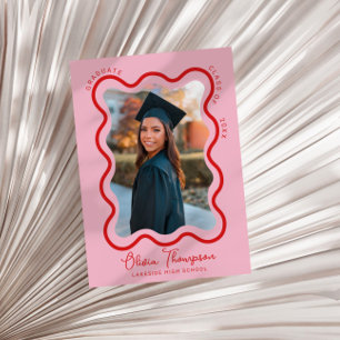 Invitation Red Pink Wavy Photo Frame Graduation