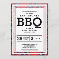 Invitation Red Plaid Baby shower BBQ Party