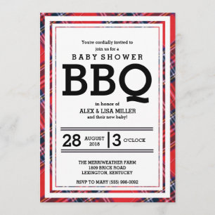 Invitation Red Plaid Baby shower BBQ Party