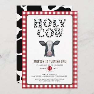 Invitation Red Plaid Boy Holy Cow Premier anniversaire