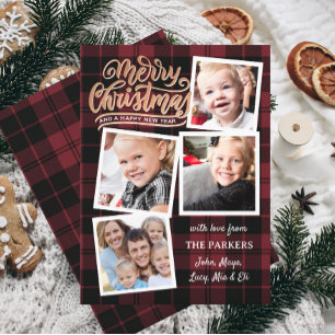 Invitation Red Plaid Golden Christmas Collage