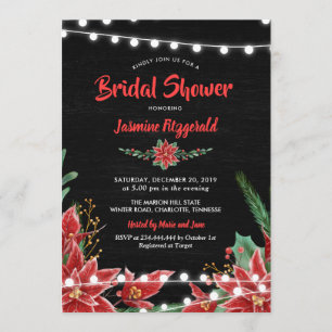 Invitation Red Poinsettia Chalkboard Fête des mariées de Noël
