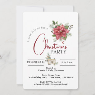 INVITATION RED POINSETTIA CHRISTMAS PARTI