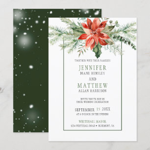 Invitation Red Poinsettia & Evergreens Garland Mariage
