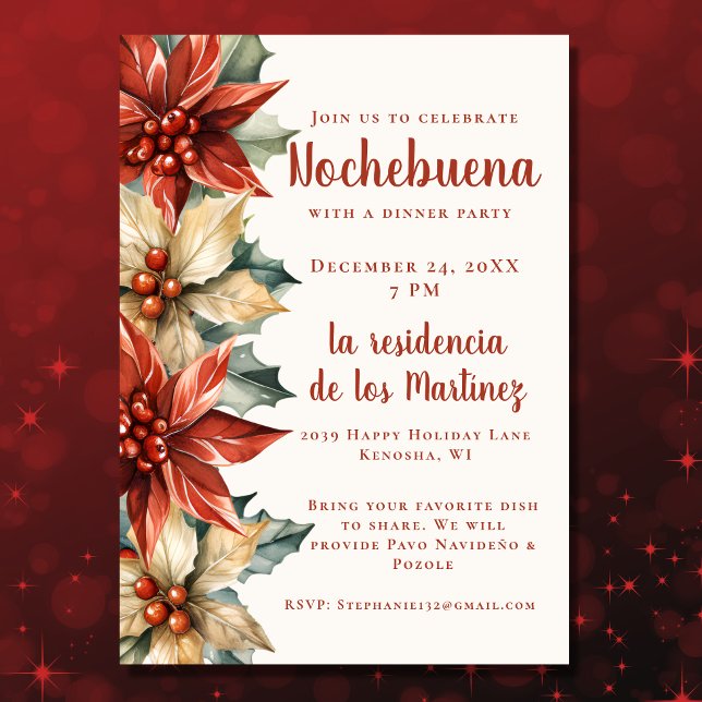Invitation Red Poinsettia Festive Mexicaine Nochebuena (Créateur téléchargé)