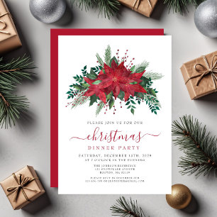 Invitation Red Poinsettia Fleur Noël Soirée