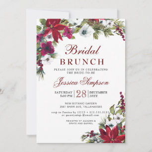 Invitation Red Poinsettia Floral Noël Bridal Brunch