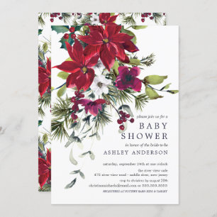 Invitation Red Poinsettia Holly Baby shower