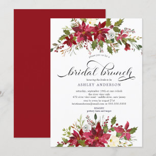 Invitation Red Poinsettia Holly Fête des mariées Brunch