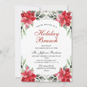 Invitation Red Poinsettia Holly Noël Brunch