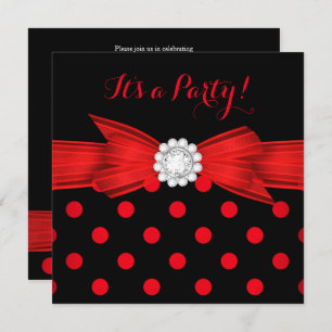 Invitation Red Pois Diamond Bow Black Party