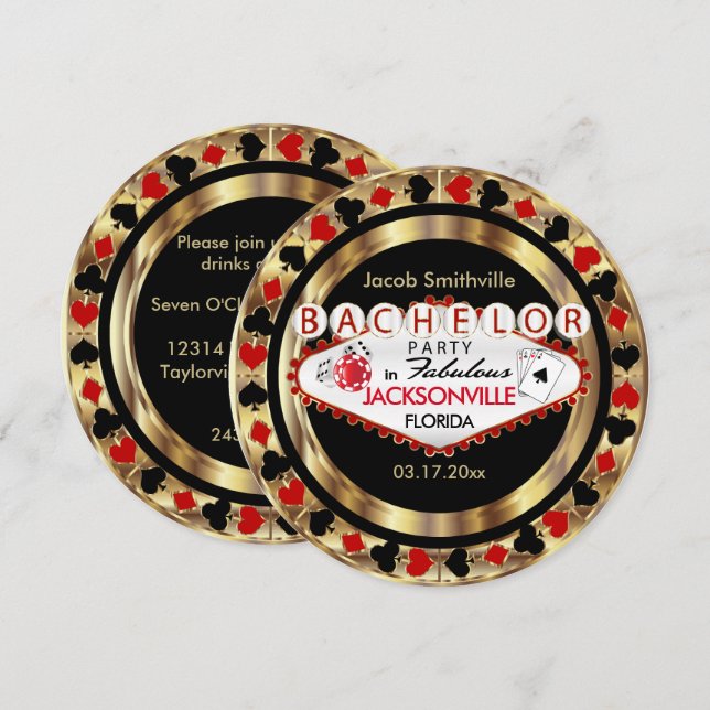 Invitation Red Poker Chip Bachelor Party - do-it-yourself Vil (Devant / Derrière)