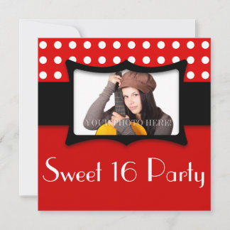 Invitation Red Polka Dot Sweet 16 Photo