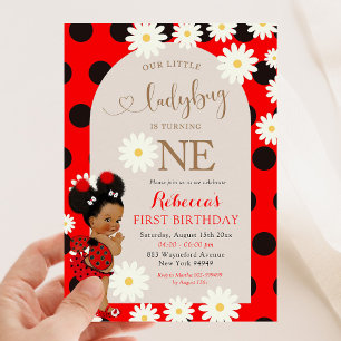 Invitation Red Polkadot Ladybug Daisy Premier anniversaire