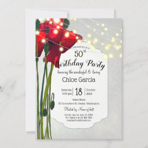 Invitation Red Poppies 50e fête d'anniversaire   Gris