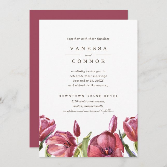 Invitation Red Poppies Elegant Boho Floral Mariage (Devant / Derrière)