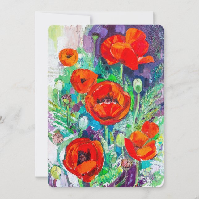 Invitation Red Poppies Impasto Art Floral (Devant)
