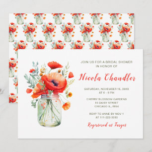 Invitation Red Poppies Mason Jar Fête des mariées