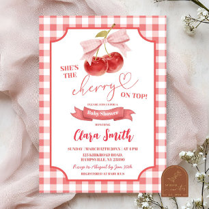 Invitation Red Preppy Coquette Cherry sur le Baby shower supé