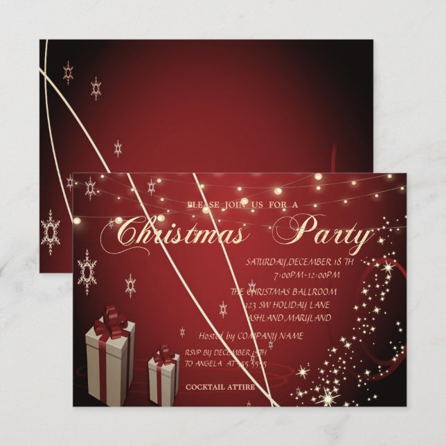 Invitation Red Presents,Bow,Fête de Noël de Confetti Company (Devant / Derrière)