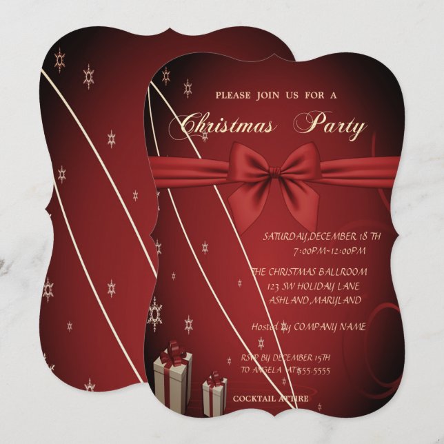 Invitation Red Presents, Soirée de Noël de la société Bow Com (Devant / Derrière)