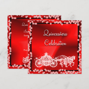 Invitation Red Princess Coach & Horses Quinceañera
