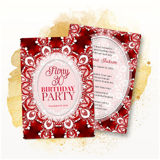Invitation Red Princess Fractal Lace Flirty 30 Birthday Party