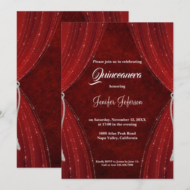 Invitation Red Quinceanera (Devant / Derrière)