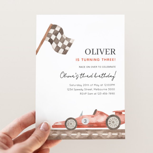 Invitation Red Race Car 3e anniversaire, n'importe quel âge g (Créateur téléchargé)