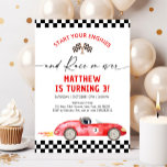 Invitation Red Race Car Anniversaire<br><div class="desc">Cette adorable invitation présente une voiture de course rouge aquarelle avec un détail de flamme.</div>