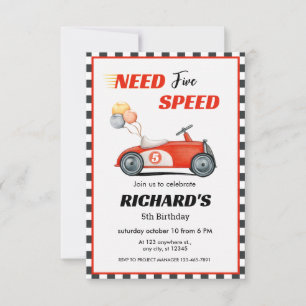 Invitation Red Race Car Anniversaire   Besoin de cinq vitesse