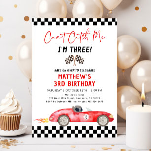 Invitation Red Race Car Can't Catch Me I'm Three Birthday