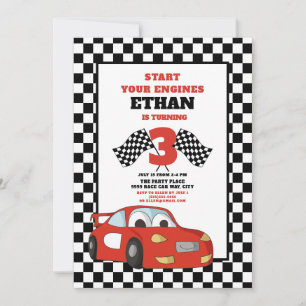 Invitation Red Race Car enfant 3e anniversaire