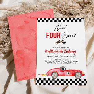 Invitation Red Race Car Quatrième anniversaire