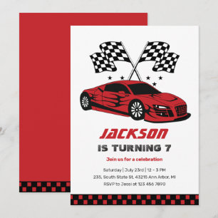 Invitation Red Race Car Racing Enfants Garçons Anniversaire