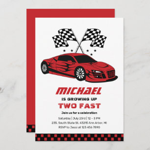 Invitation Red Race Car Two Fast Boys 2e anniversaire