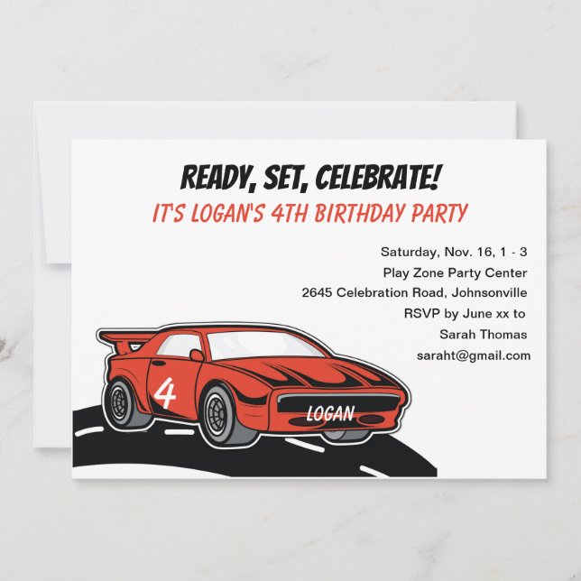 Invitation Red Race Voiture fête d'anniversaire pour un garço (Devant)