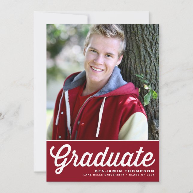 Invitation Red Retro Bold Typographie Photo Graduation (Devant)